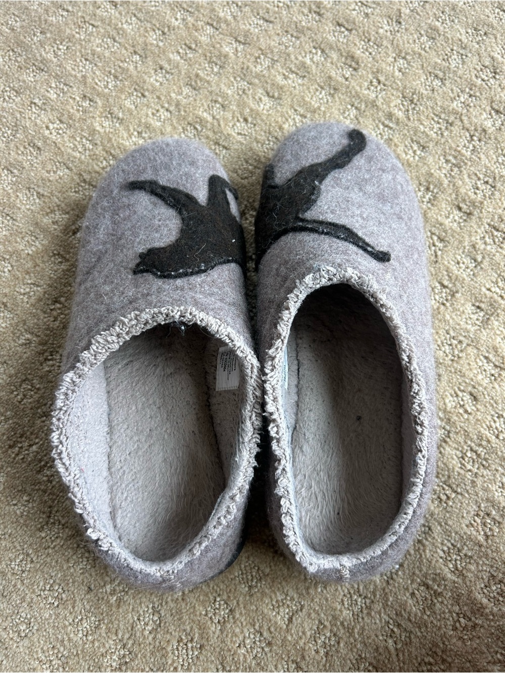 L.L. Bean Grey Wool Slip-On Slippers with Black Bird Motif